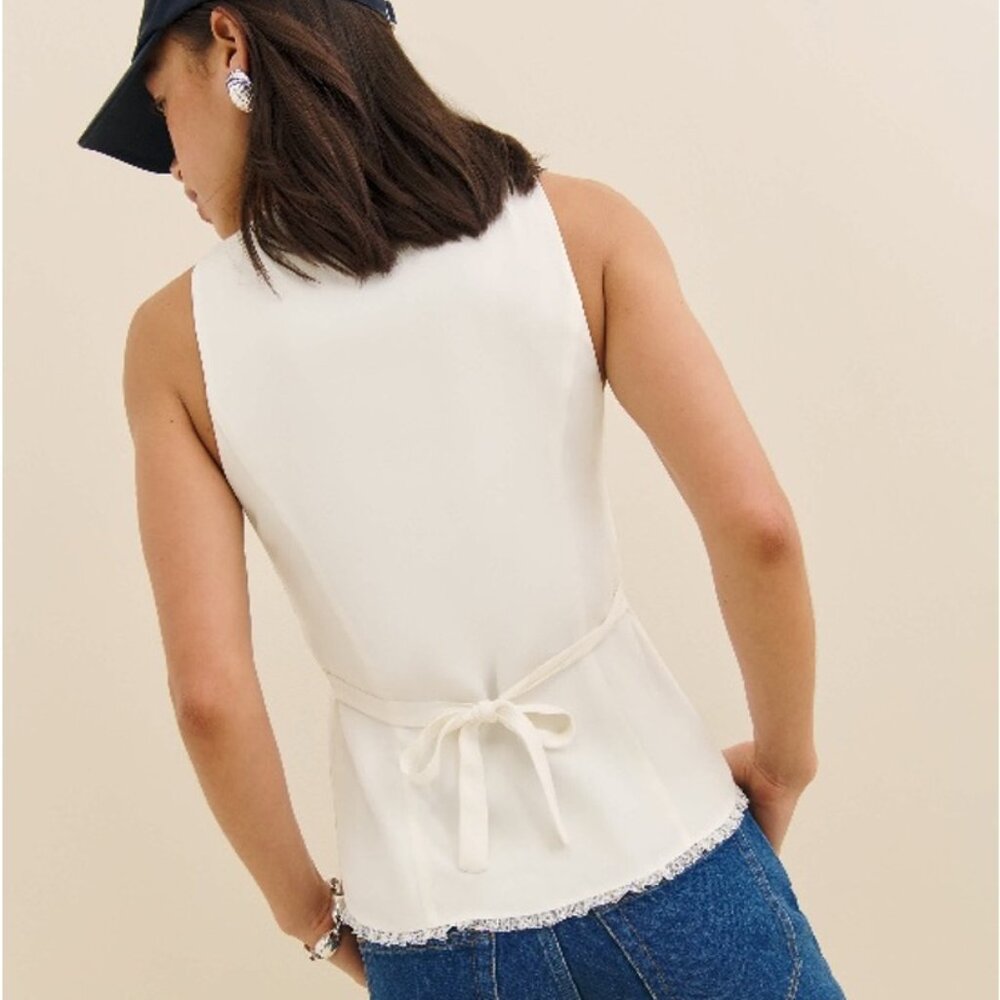 Reformation Skylar Button Front Vest Top - Cream, Size 2 - Picture 3 of 12